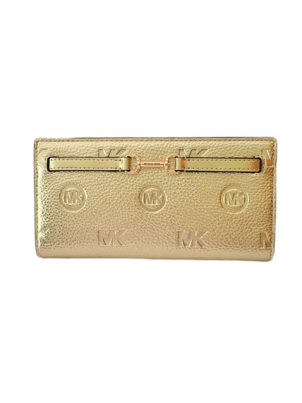 Michael Kors Carson Large Snap Wallet Embossed MK Faux Leather Pale Gold